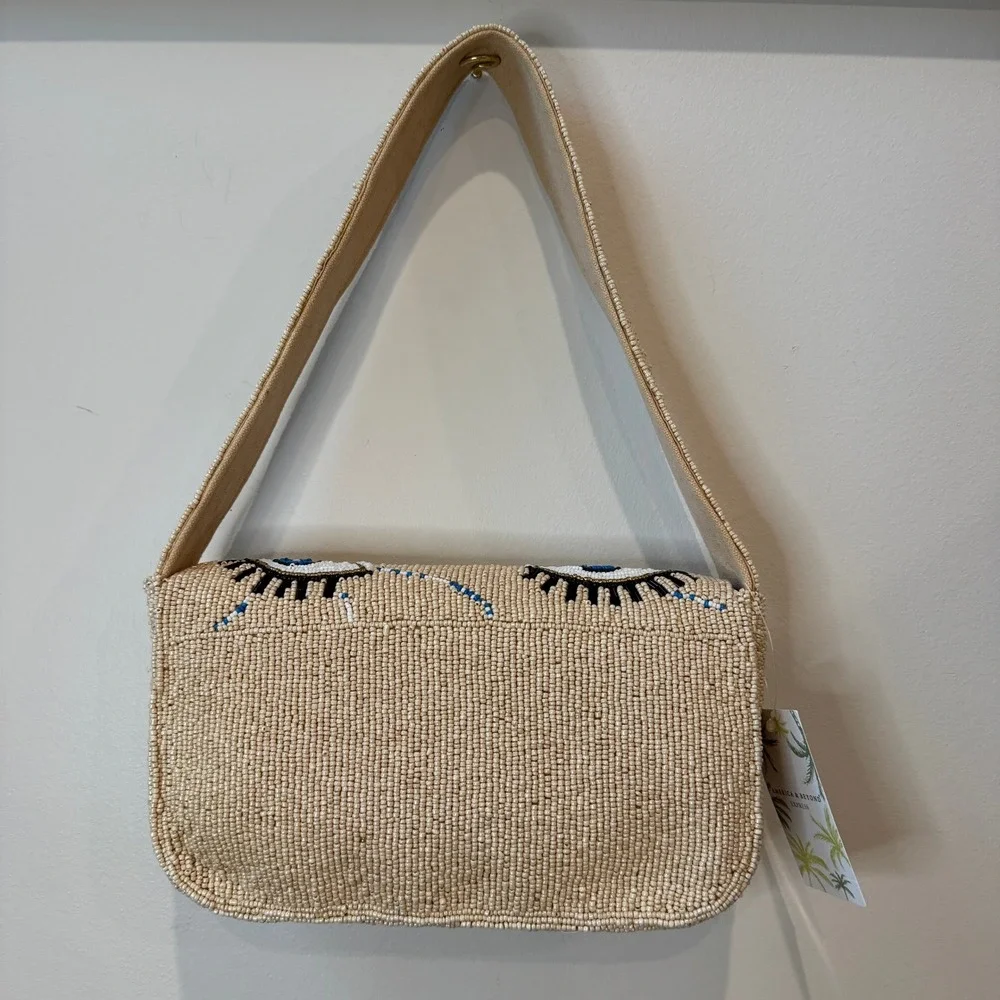 America & Beyond Cream Evil Eye Beaded Shoulder Bag Boho Vibes TikTok Viral NWT - Picture 4 of 8